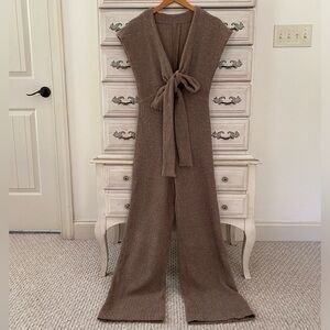 Vici Brown Knit Wide Leg Jumpsuit